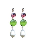 Mariana Earrings Triple Tier Pearl Mineral, Fuchsia & Chrysolite Opal Austrian Crystals Winter 2019 Coll. - Image 2