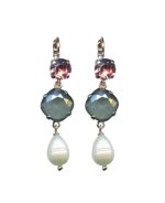 Mariana Earrings Triple Tier Pearl Mineral, Peach & Gray Opal Austrian Crystals Winter 2019 Coll. - Image 2