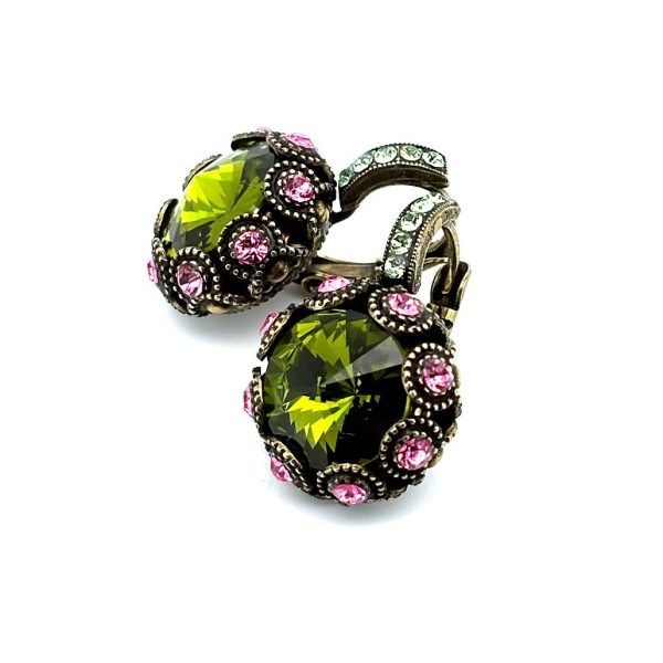 Earrings By Mariana Woman Classy Floral Rose and Olivine Swarovski Crystals