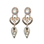 Earrings By Mariana Winter 2019 Coll. Glamorous White Shell Mineral, Jet, AB & Pearl Swarovski Crystals