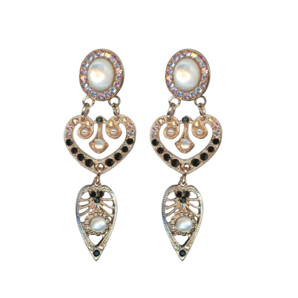 Earrings By Mariana Winter 2019 Coll. Glamorous White Shell Mineral, Jet, AB & Pearl Swarovski Crystals