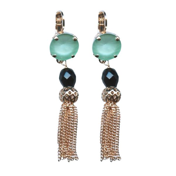 Earrings By Mariana Woman Gorgeous Tassel Pacific Opal and Jet Swarovski Crystals