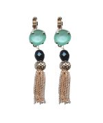 Earrings By Mariana Woman Gorgeous Tassel Pacific Opal and Jet Swarovski Crystals - Image 2