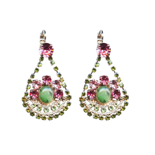 Mariana Earrings Finely Detailed Turq Mineral, Greens & Pinks Austrian Crystals Winter 2019 Coll.