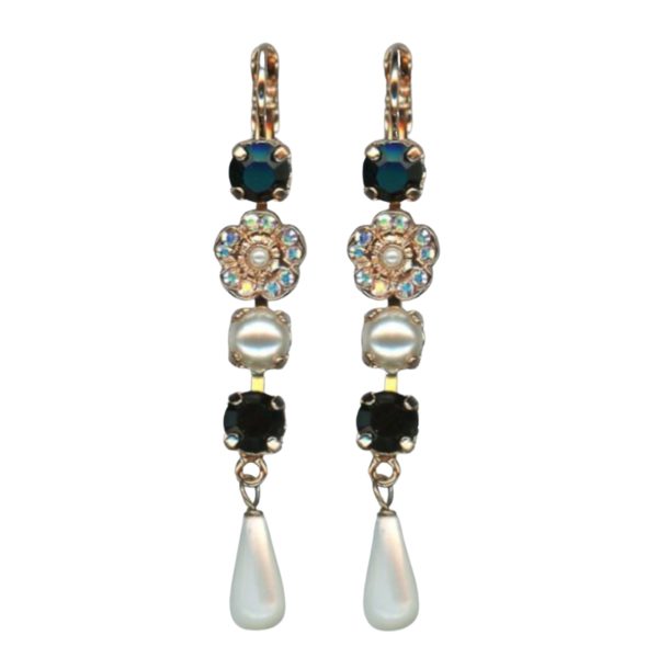 Mariana Earrings Multi Tier Floral White Shell Mineral, Jet & AB Austrian Crystals Eclipse Mystique Winter 2019 Coll.