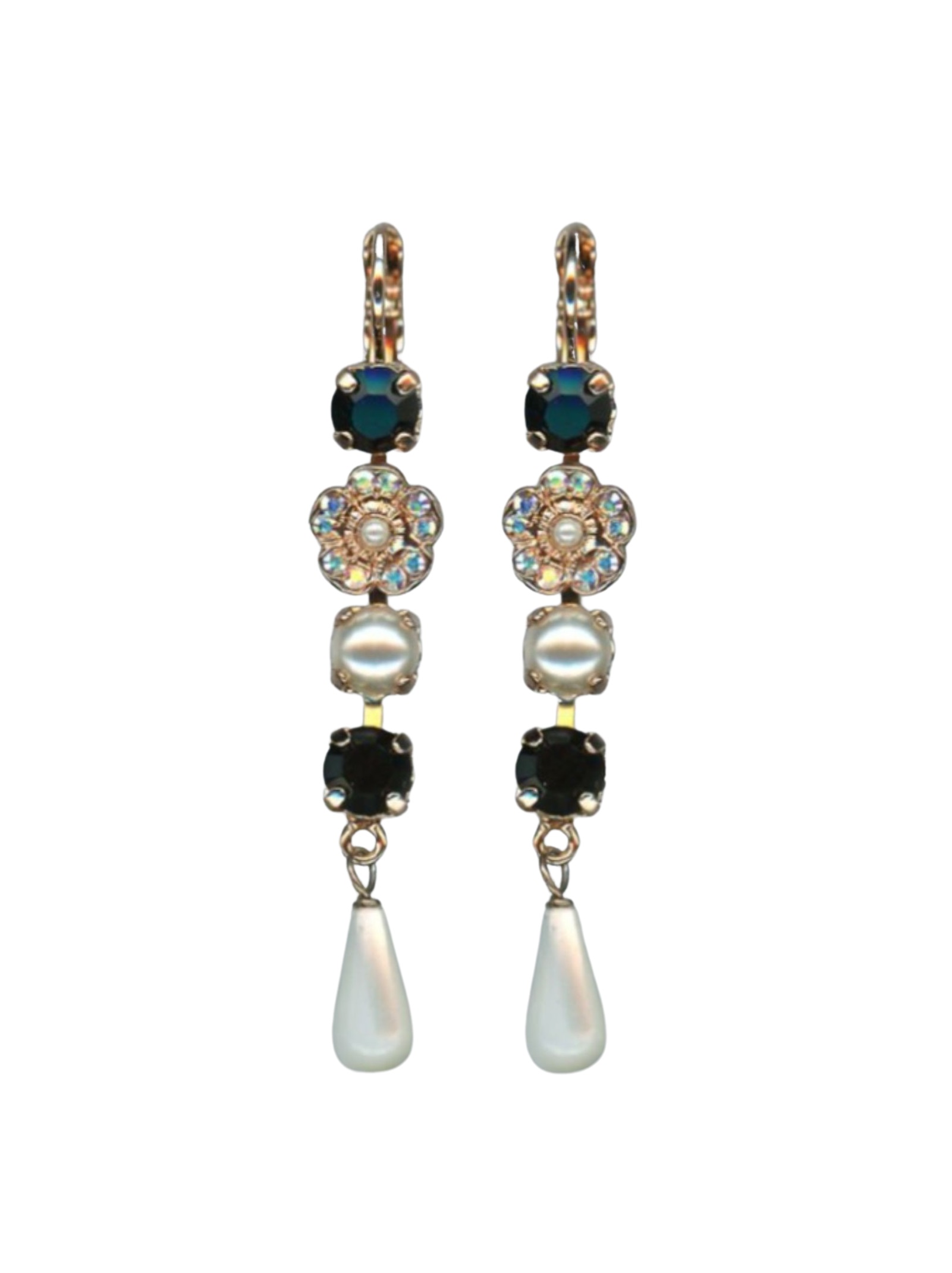 E-1504-1-M87280-RG6 (1) Mariana Earrings Multi Tier Floral White Shell Mineral, Jet & AB Austrian Crystals Eclipse Mystique Winter 2019 Coll. - Image 1