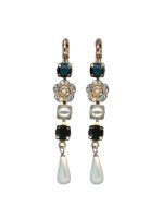 Mariana Earrings Multi Tier Floral White Shell Mineral, Jet & AB Austrian Crystals Eclipse Mystique Winter 2019 Coll. - Image 3