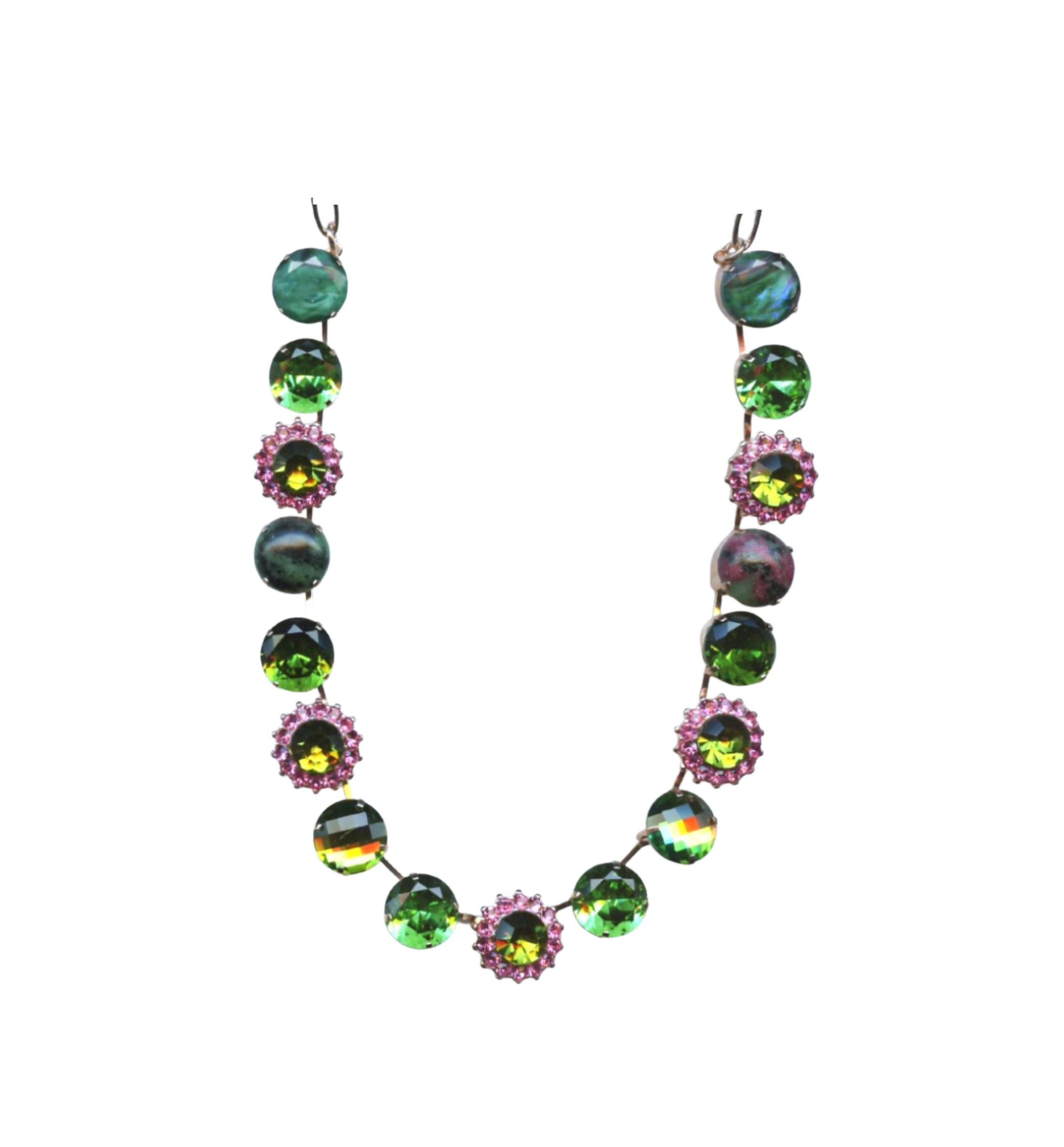 N-3016-M142-RG- (1) Mariana Necklace Green Aventurine Mineral, Greens & Pinks Austrian Crystals Winter 2019 Coll. - Image 1