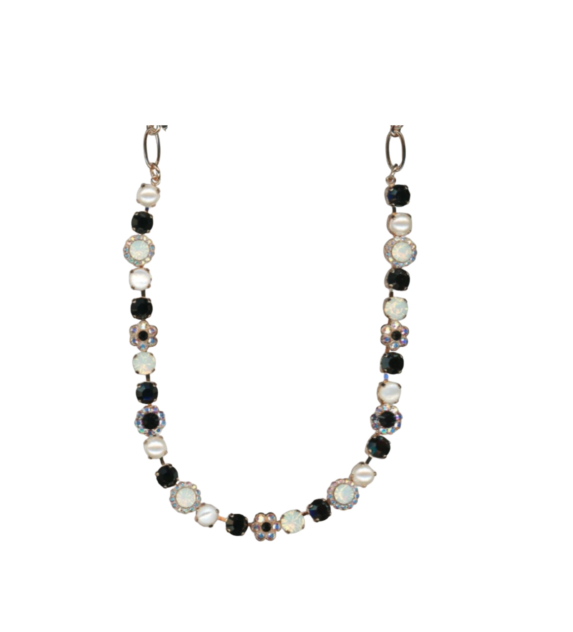 N-3173-4-M87280-RG (3) Mariana Necklace Dainty Floral in White Shell Mineral, Jet, AB, Pearl & White Opal Austrian Crystals Eclipse Mystique Coll. - Image 1