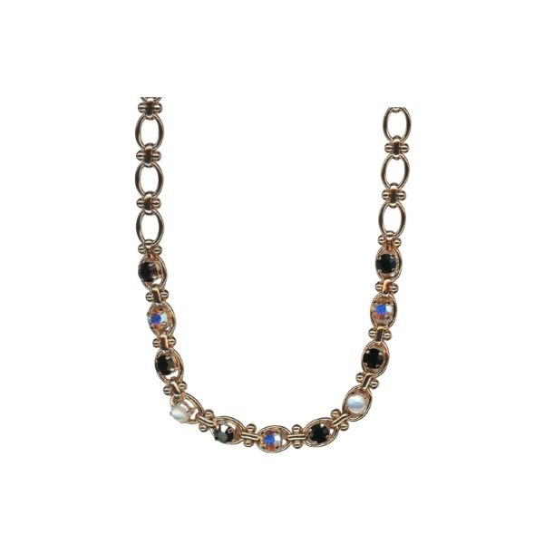 Mariana Necklace Knot Chain Beaded White Shell Mineral, Jet & AB Austrian Crystals Eclipse Mystique Winter 2019 Coll.
