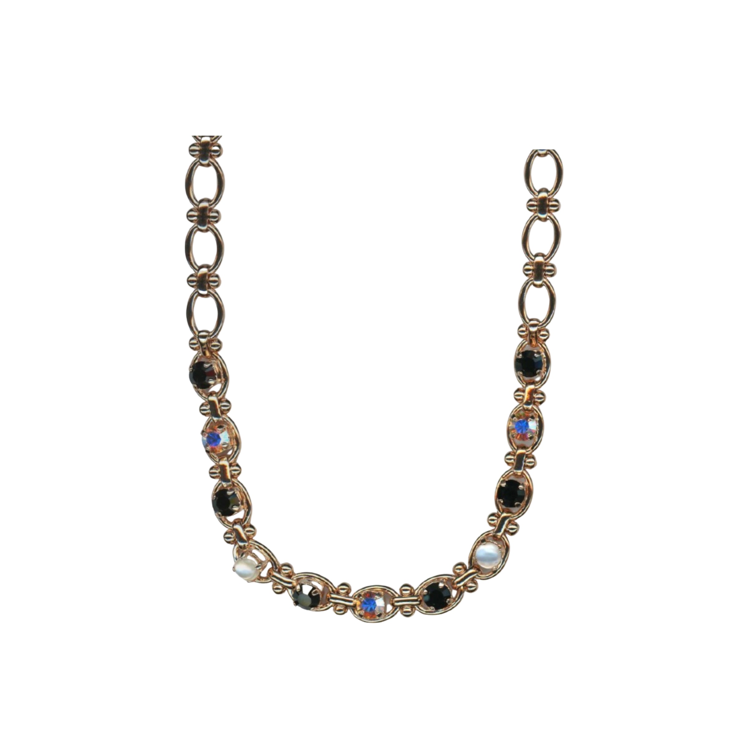 N-3410-1-M87280-RG (3) Mariana Necklace Knot Chain Beaded White Shell Mineral, Jet & AB Austrian Crystals Eclipse Mystique Winter 2019 Coll. - Image 1