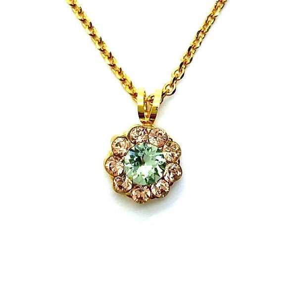 Mariana Necklace Pendant Dainty Floral Chrysolite & Lt Peach Austrian Crystals Boloria Dia My Butterfly Coll. Yellow Gold