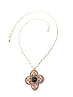 Necklace Pendant By Mariana Woman Ornate Jet and Lt. Rose Swarovski Crystals - Image 4