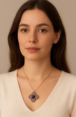 Necklace Pendant By Mariana Woman Ornate Jet and Lt. Rose Swarovski Crystals - Image 3