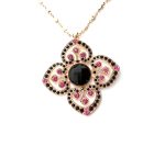 Necklace Pendant By Mariana Woman Ornate Jet and Lt. Rose Swarovski Crystals