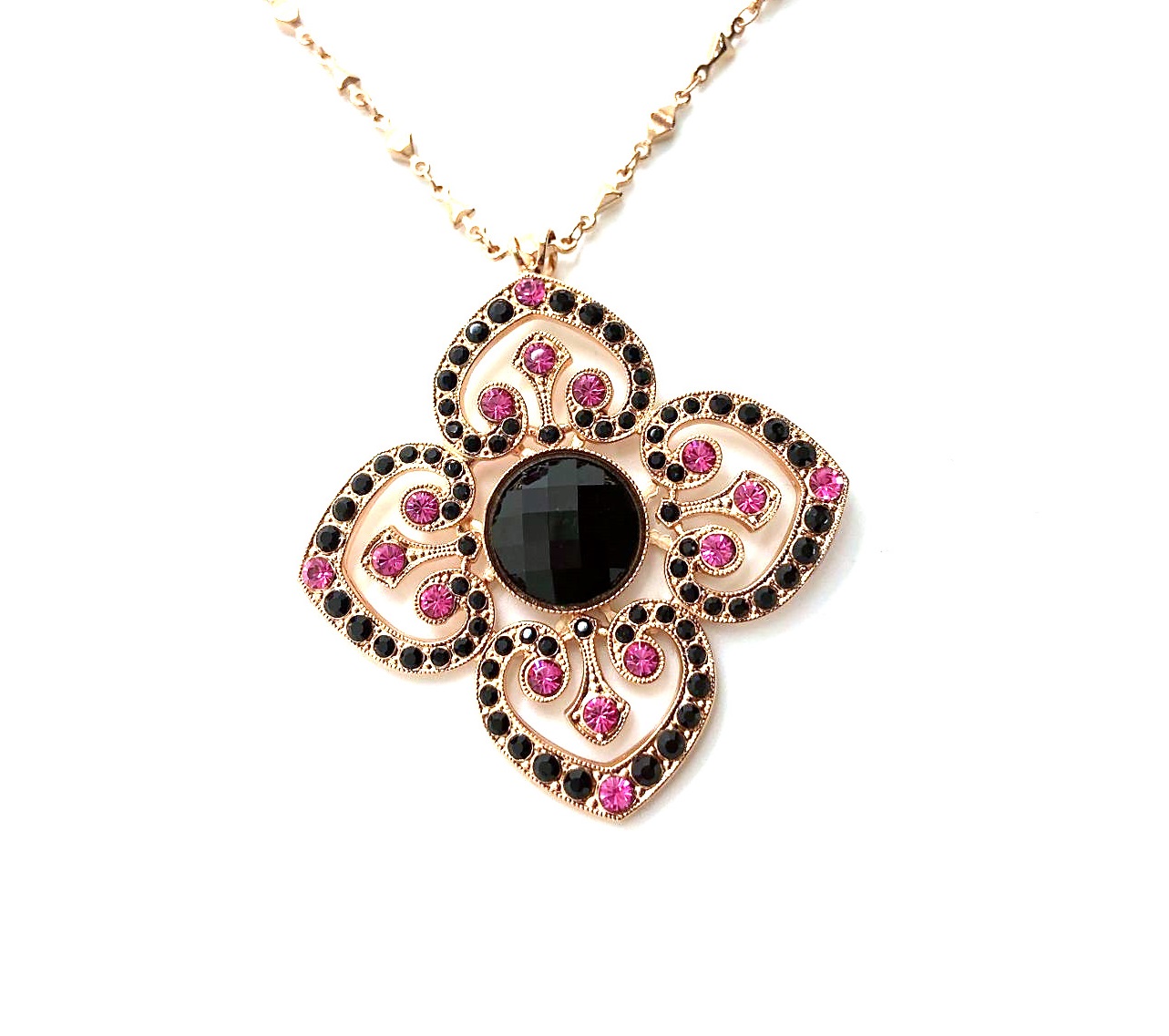 N-5050-143-RG (3) Necklace Pendant By Mariana Woman Ornate Jet and Lt. Rose Swarovski Crystals - Image 1