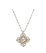 Mariana Necklace Pendant Alluring White Shell & Turq Mineral w/ White Opal Austrian Crystals New Moon Mystique Winter 2019 Coll.