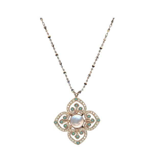 Mariana Necklace Pendant Alluring White Shell & Turq Mineral w/ White Opal Austrian Crystals New Moon Mystique Winter 2019 Coll.