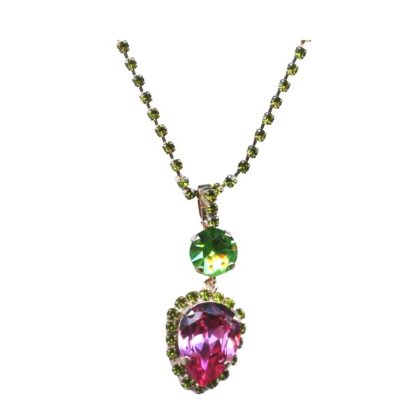 Mariana Necklace Pendant Pear Shaped Rose & Olivine Austrian Crystals Winter 2019 Coll.