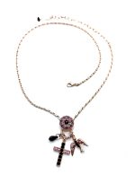 Necklace Pendant By Mariana Woman Floral Cross and Bird Rose and Black Swarovski Crystals - Image 4