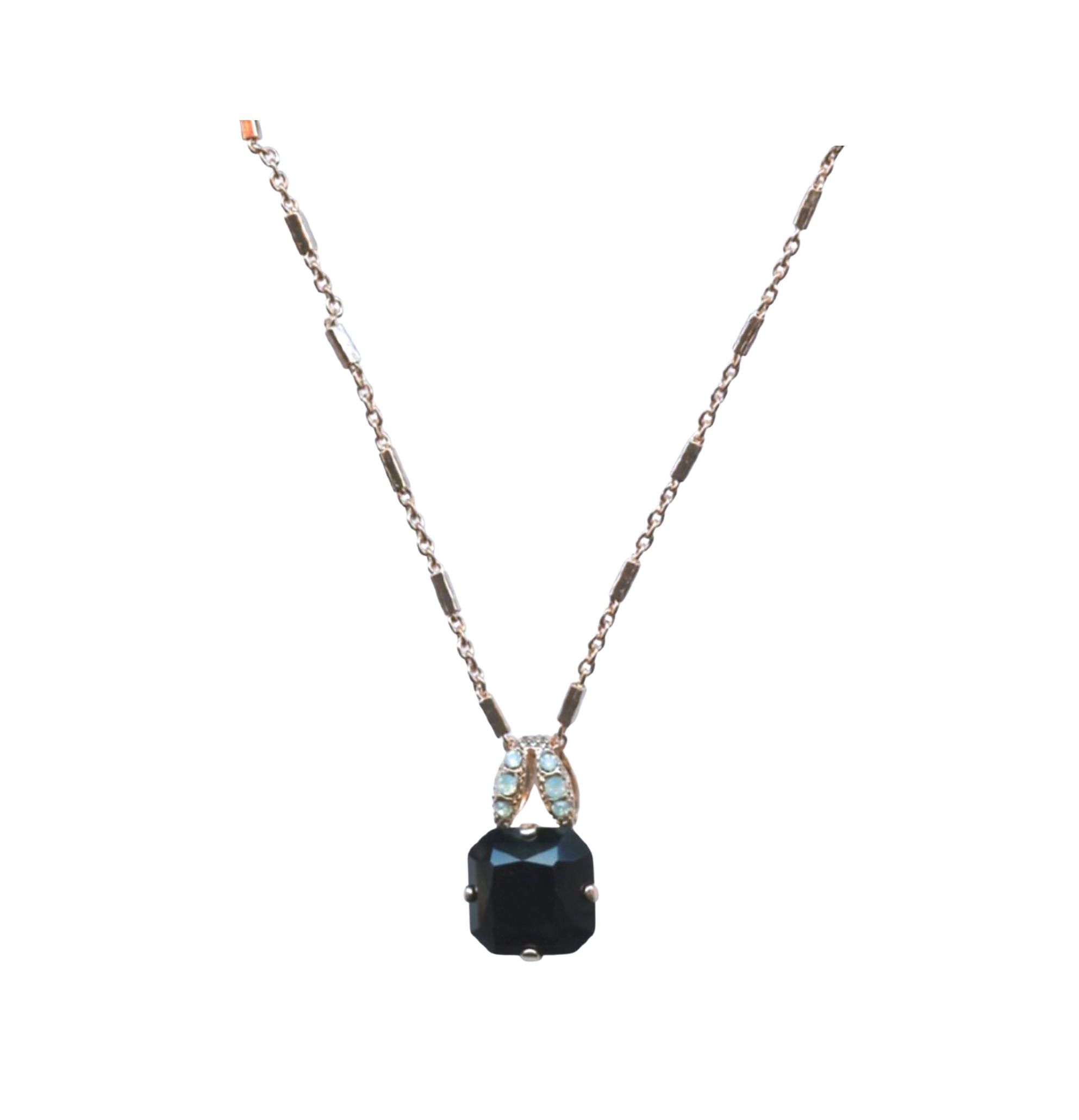 N-5326-40-125-RG (1) Mariana Necklace Pendant Cushion Jet Black & Pacific Opal Austrian Crystals Winter 2019 Coll. - Image 1