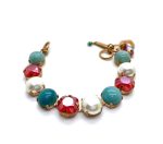 Bracelet By Mariana Joy of Life Happiness Coll. Beaded Turquoise Mineral, Siam & Pearl Austrian Crystals