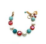 Bracelet By Mariana Joy of Life Happiness Coll. Beaded Turquoise Mineral, Siam & Pearl Austrian Crystals - Image 3