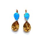 Mariana Earrings Fab Dangling Labradorite Mineral & Amber Austrian Crystals Winter 2019 Coll.