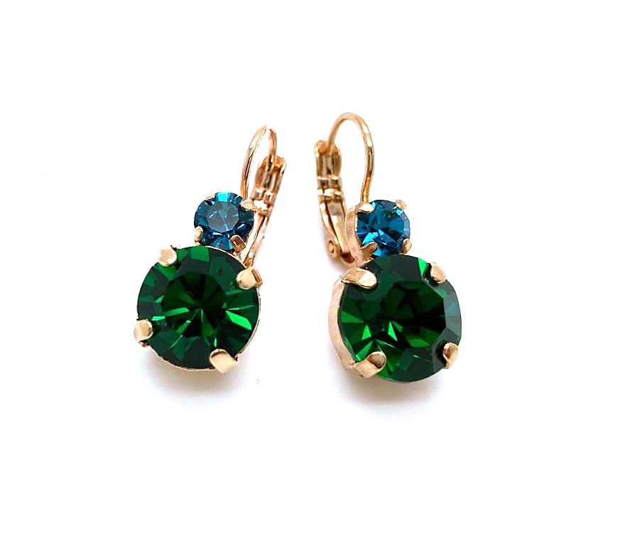 E-1037-205-3-RG6 (3) Earrings By Mariana Woman Emerald and Aquamarine Swarovski Crystals - Image 1