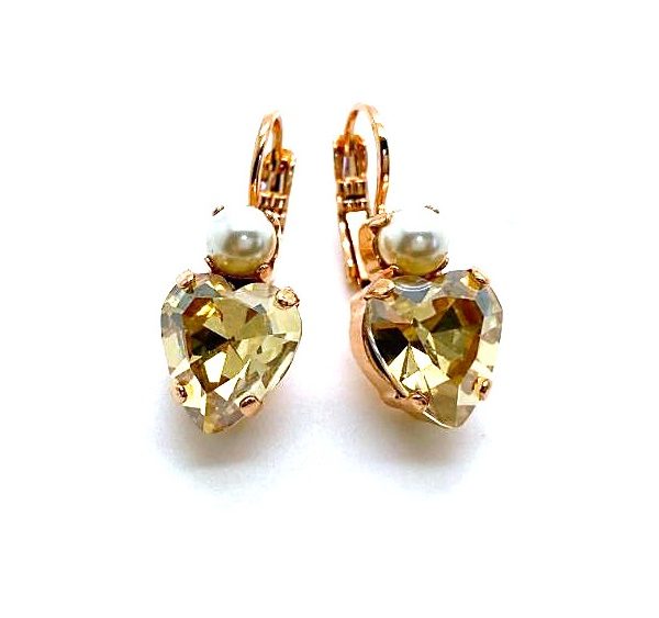 Mariana Earrings Heart Shaped Golden Shadow & Cream Pearl Austrian Crystals My Treasures Coll.