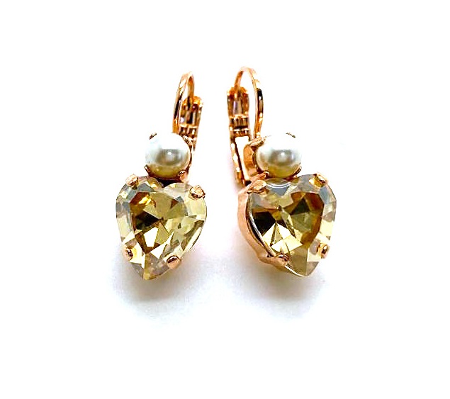 E-1100-3-139216-RG6 (1) Mariana Earrings Heart Shaped Golden Shadow & Cream Pearl Austrian Crystals My Treasures Coll. - Image 1