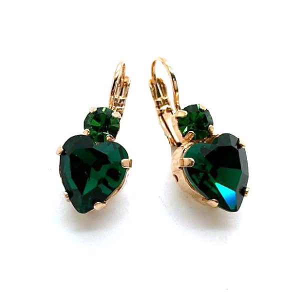 Mariana Earrings Classy Heart Shaped Gr. Tourmaline & Emerald Austrian Crystals My Treasures Coll.