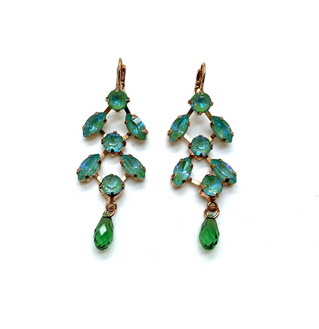 E-1105-169169-RG6 (3) Mariana Earrings Fern Beaded Emerald & Fern Green Austrian Crystals My Treasures Coll. - Image 1
