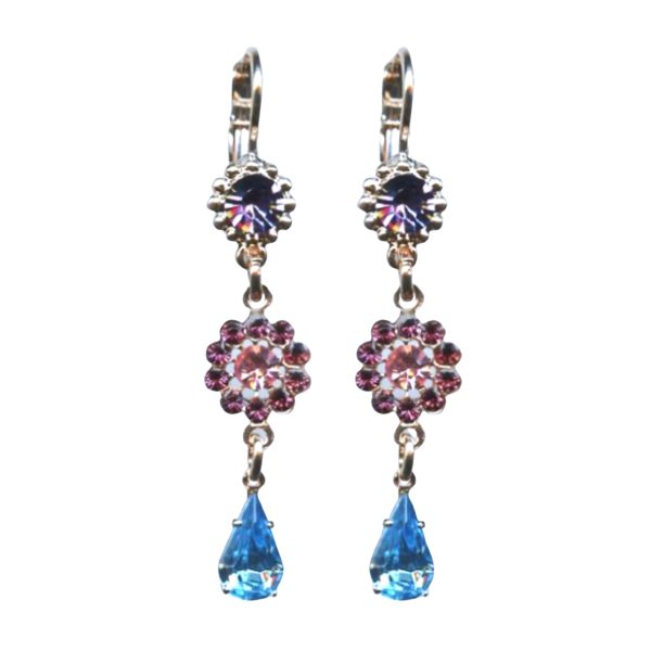 Mariana Earrings Dangling Floral Vitrail Light, Lt Rose & Sapphire Austrian Crystals Winter 2019 Coll.