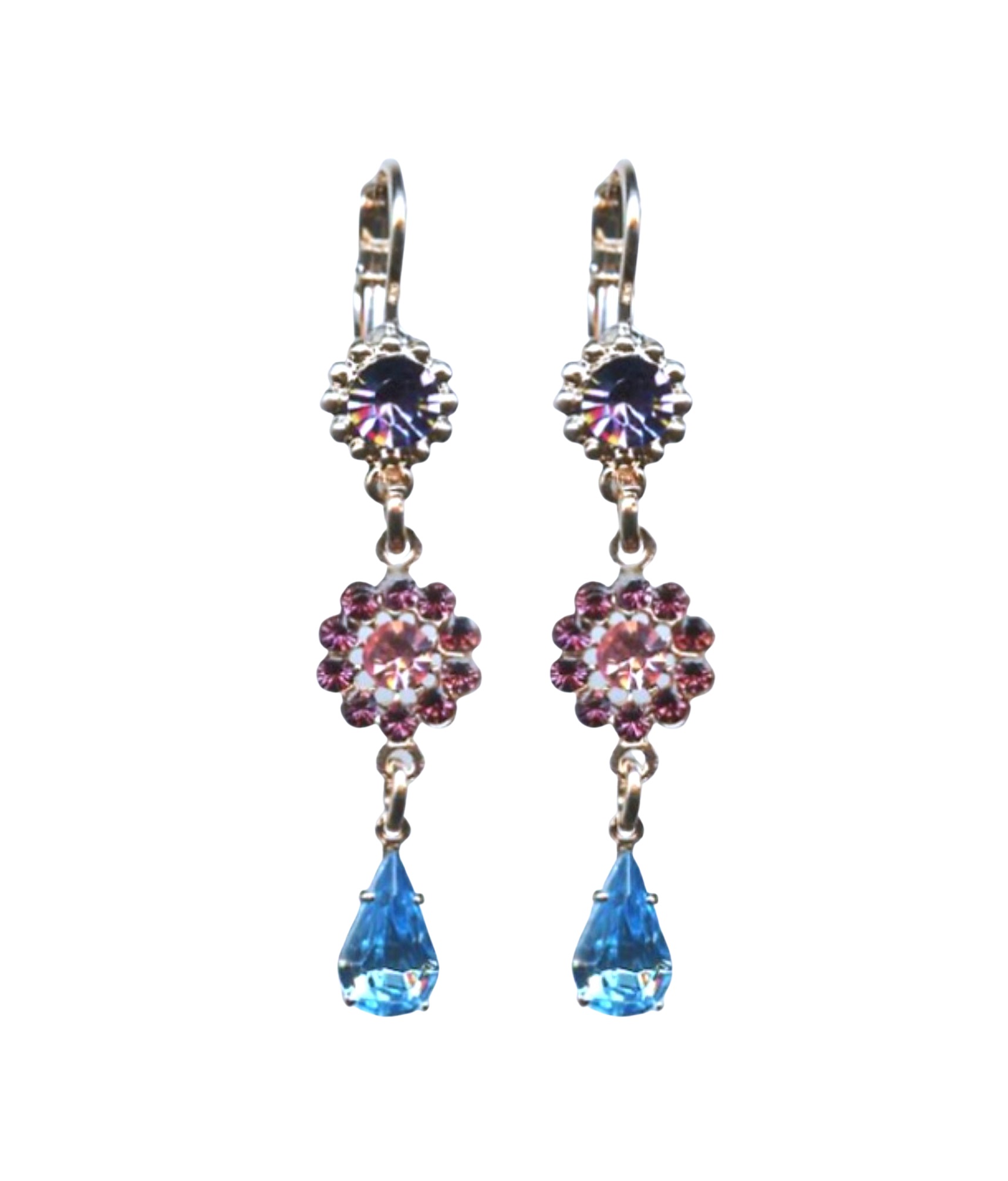E-1111-144-RG6 (1) Mariana Earrings Dangling Floral Vitrail Light, Lt Rose & Sapphire Austrian Crystals Winter 2019 Coll. - Image 1