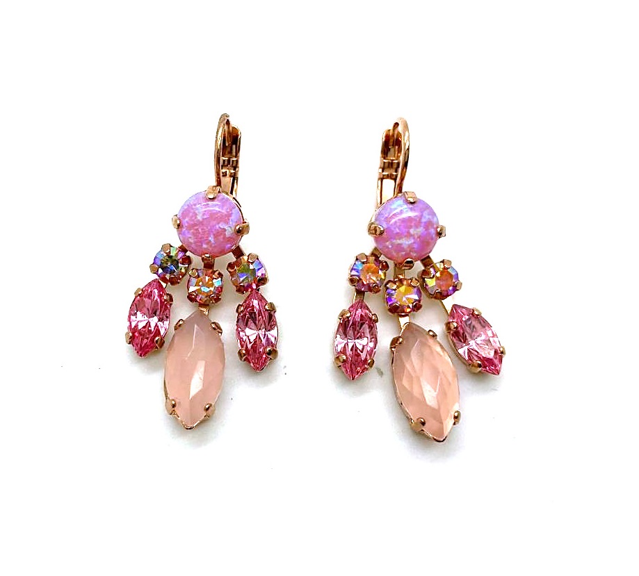 E-1134-1SO-M1129-RG6 (3) Earrings By Mariana Woman Rhodochrosite Mineral and Pink Swarovski Crystals - Image 1
