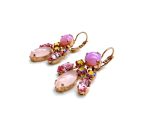 Earrings By Mariana Woman Rhodochrosite Mineral and Pink Swarovski Crystals - Image 2
