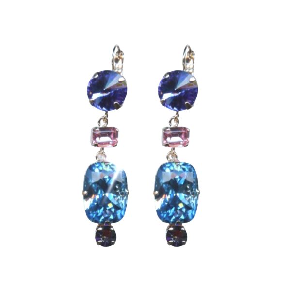 Mariana Earrings Exquisite Dangling Tanzanite, Lt Rose & Sapphire Austrian Crystals Winter 2019 Coll.