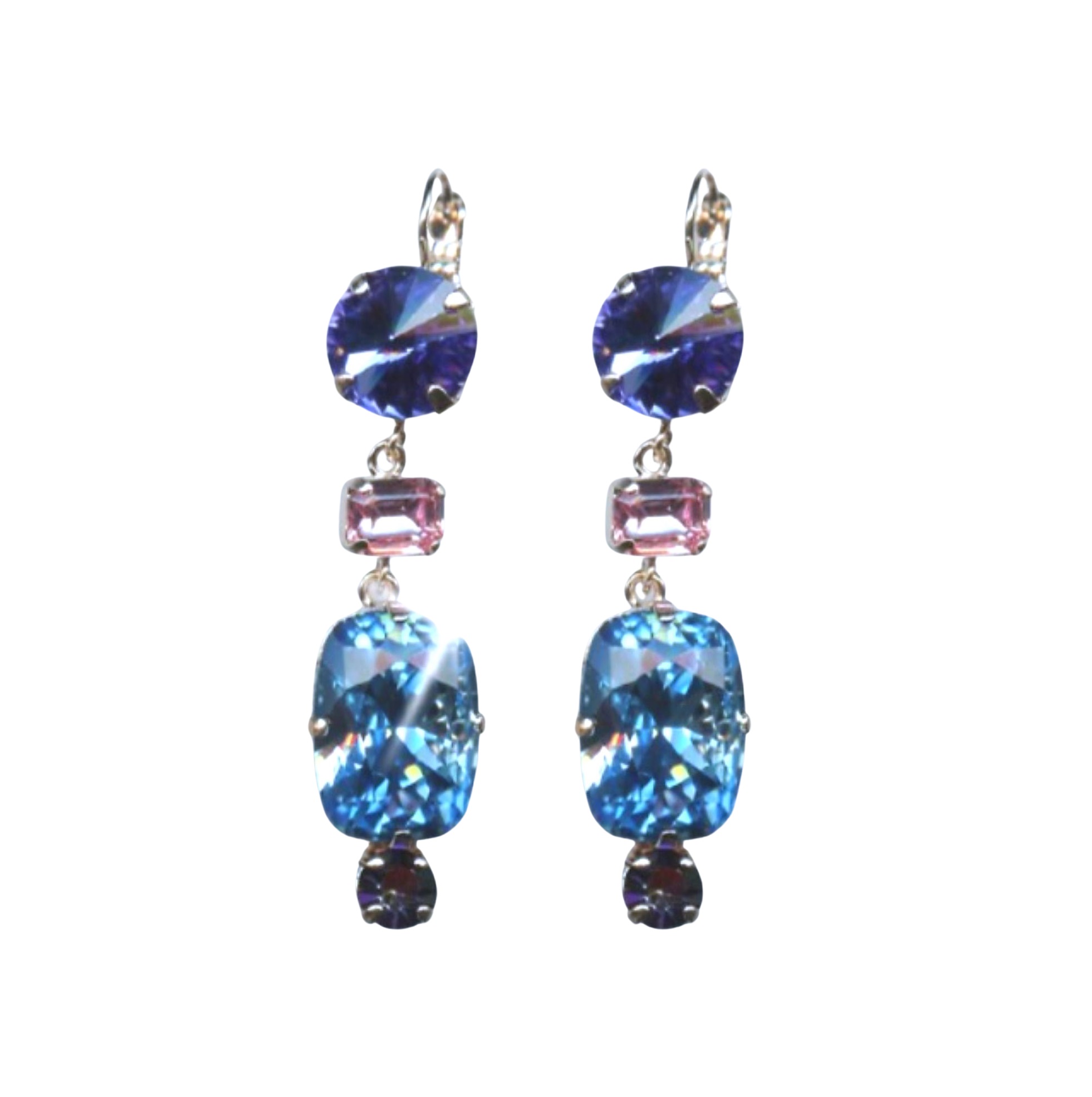 E-1145-3-144-RG6 (1) Mariana Earrings Exquisite Dangling Tanzanite, Lt Rose & Sapphire Austrian Crystals Winter 2019 Coll. - Image 1