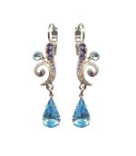Earrings By Mariana Woman Finely Detailed Sapphire and Purple Swarovski Crystals