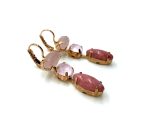 Earrings By Mariana Woman Glamorous Rhodochrosite Mineral and Opal Swarovski Crystals - Image 3