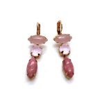 Earrings By Mariana Woman Glamorous Rhodochrosite Mineral and Opal Swarovski Crystals
