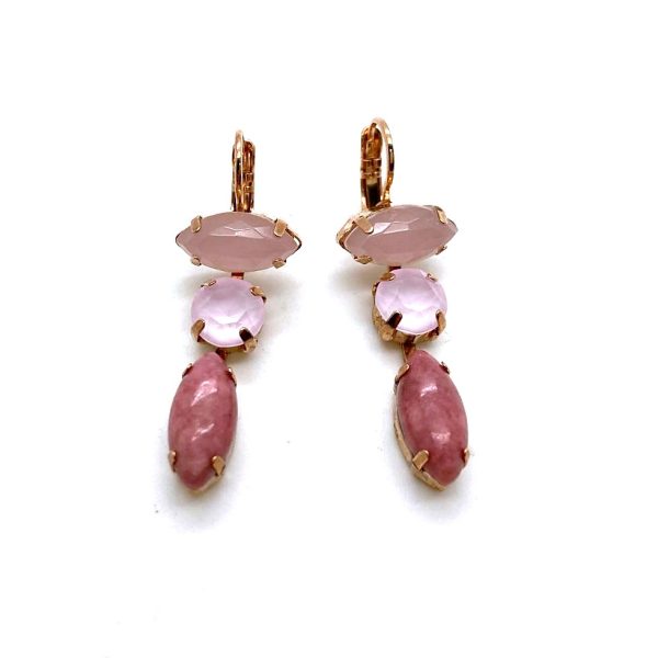 Earrings By Mariana Woman Glamorous Rhodochrosite Mineral and Opal Swarovski Crystals
