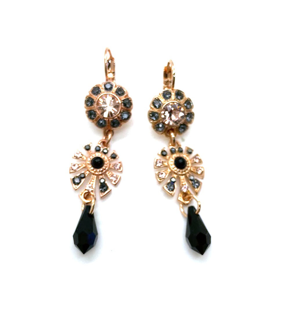 E-1514-4-1073-RG6 (3) Mariana Earrings Soulful Dangling Blk Diamond, Jet & Vintage Rose Black Velvet Songbook Coll. - Image 1
