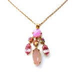 Necklace Pendant By Mariana Woman Rhodochrosite Mineral and Swarovski Crystals