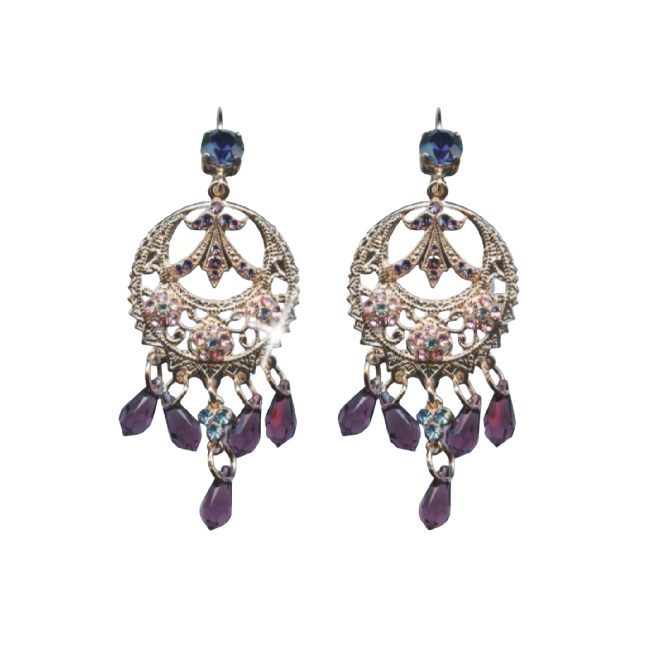 E-1043-1-144-RG6 (1) Mariana Earrings Boho Gypsy Blues, Lt Rose & Amethyst Austrian Crystals Winter 2019 Coll. - Image 1