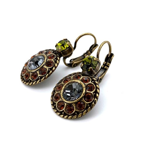 Earrings By Mariana Woman Adorable Smoked Topaz, Peridot and Silk Swarovski Crystals