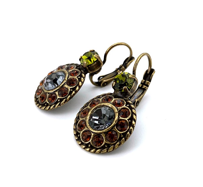 E-1048-2-901-EG6 (2) Earrings By Mariana Woman Adorable Smoked Topaz, Peridot and Silk Swarovski Crystals - Image 1