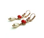 Mariana Earrings Gorgeous Cream Pearl. White Opal & Reds Austrian Crystals Joy of Life Happiness Coll. - Image 2