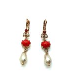 Mariana Earrings Gorgeous Cream Pearl. White Opal & Reds Austrian Crystals Joy of Life Happiness Coll.